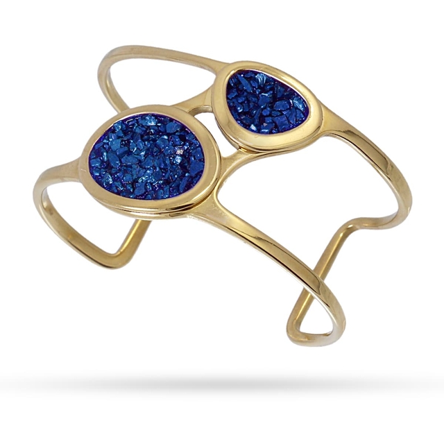 Women's Cuff Bracelet Sapporo BPU994AZU Anartxy Surgical Steel 316L-IP Gold Plating-Blue Crystal Mosaic